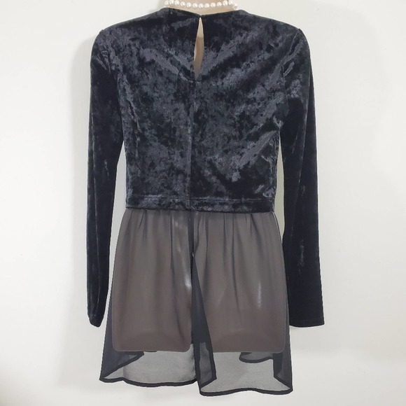 NWT BCBG | BCBGENERATION BLACK VELVET CONTRAST HEM SHEER BLOUSE WOMEN'S XXS - Picture 5 of 11